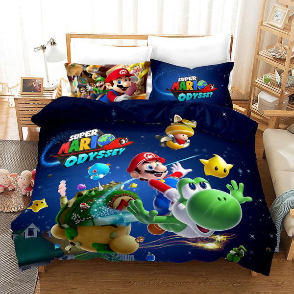 Mario 4# Mlao Tredelt sengesæt, boligtekstiler dynebetræk Fire dele af børnesengetøjet