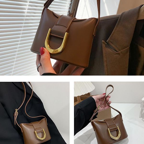 Mini Pu Håndveske Ny Niche Design Bucket Bag Joker Fashion Skulder Slung Rød Konvolutt