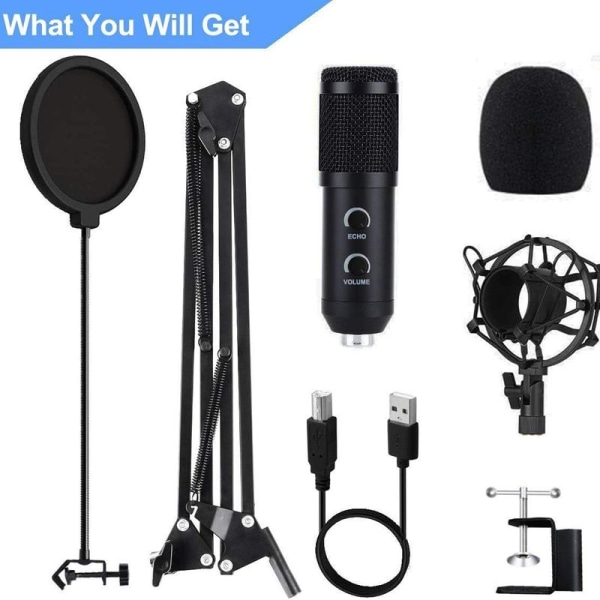 USB-kondensatormikrofon for datamaskin, perfekt for spill, live karaoke, plugg