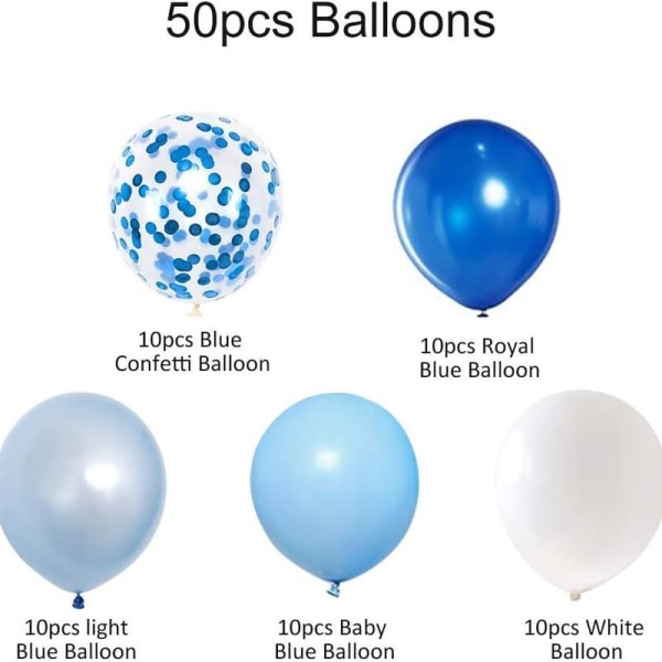 Konfettiballonger i kongeblå latex, 50 stk., 12 tommer lyse