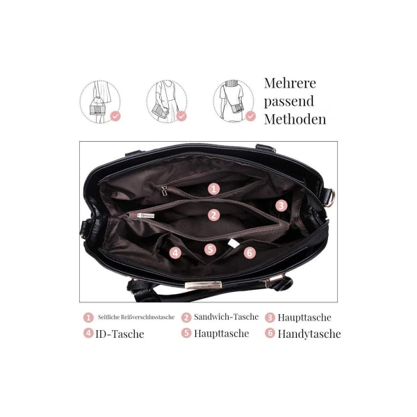 Standbag damehåndveske, skuldertaske, håndtaske, PU-tasker med vedhæng
