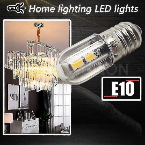E10 LED-pære 220v 230v AC energibesparende LED-indikatorlys 8mm skruebase 3030 4smd LED-chipsets opgraderet pære, varm hvid (4 pakke) --(WR)