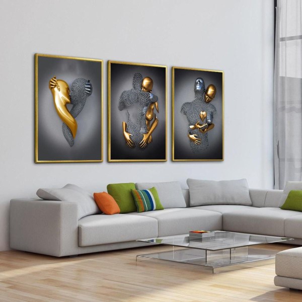 3D Vægkunst Love Heart Grå, Guld Sølv 3D Art Vægdekoration