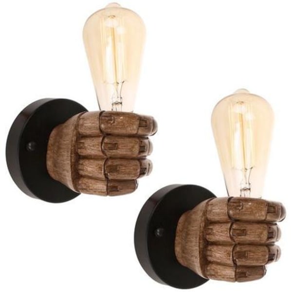 Sæt med 2 Vintage industriel væglampe håndholdt trælampe E27 til køkkenvask korridor restaurant - højre hånd - brun PAGNE