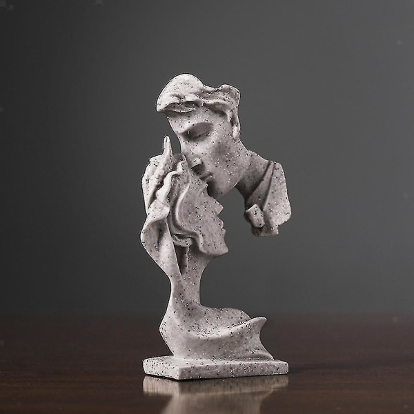 Desktop Ornamenter Dekorative Kyssende Par Ansigt Skulptur Resin Statue - Gul