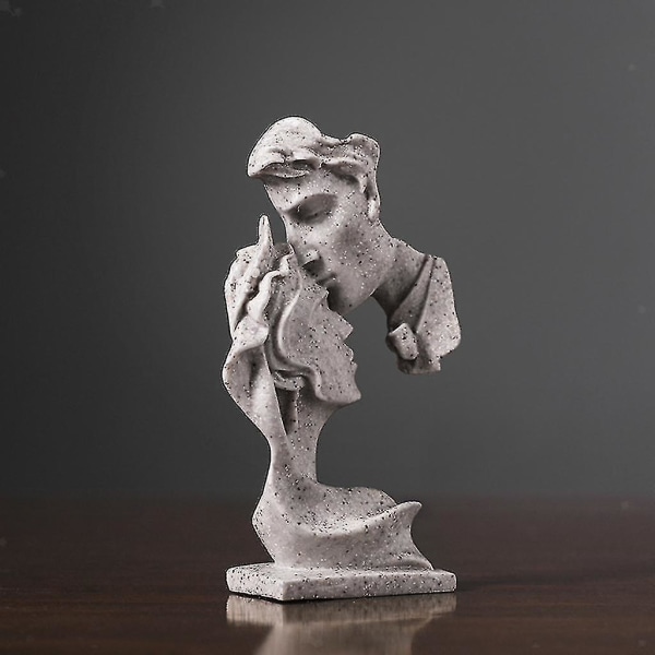 Desktop Ornaments Dekorative kyssende par Ansiktsskulptur Resin Statue - Gul