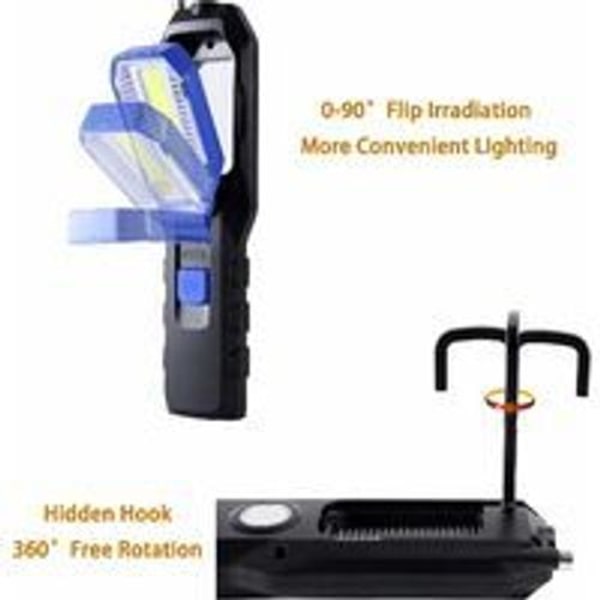 Uppladdningsbar LED-arbetslampa, kraftfull uppladdningsbar LED-arbetslampa, USB-magnetlampa, 2800mAh COB-batteri, krok och laddningskabel