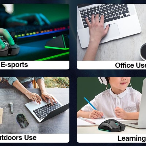 Trådløs Gaming Mus, Computer Mus med Honeycomb Skal, 7