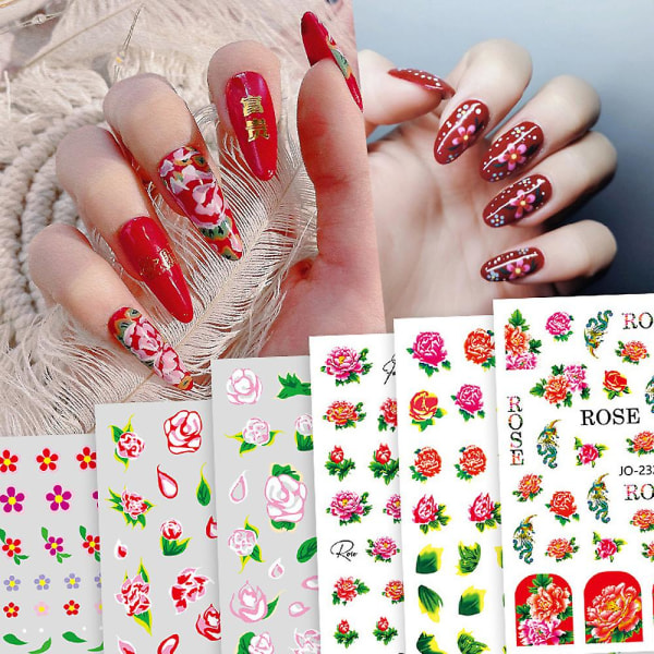 Ark med Neglekunst Stickers, Blomster Selvklæbende Neglekunst Dekaler, DIY Manicure Dekoration Tilbehør Til Kvinder Piger