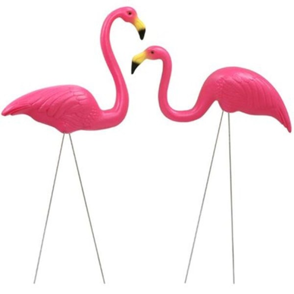 Sæt med 2 små lyserøde flamingoer til havedekoration/miniplæne flamingo
