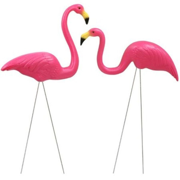 Sæt med 2 små lyserøde flamingohavedekorationer/mini græsplæne flamingo