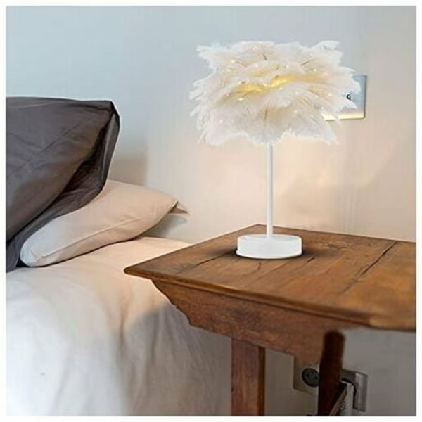 Ostrich Feather Table Lamp Night Light Decoration Lamp Warm Light for Bedroom Wedding Room(White Ostrich)