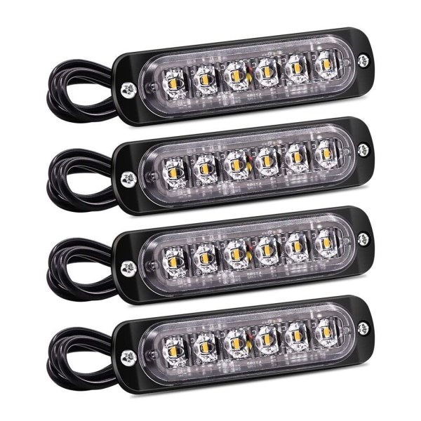 4PCS strobe sidelys, 6 LED farevarsellysstang, gult feilsignal,