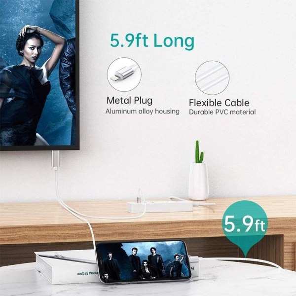 Lightning till HDMI-kabeladapter, iPhone iPad till TV, 1080p