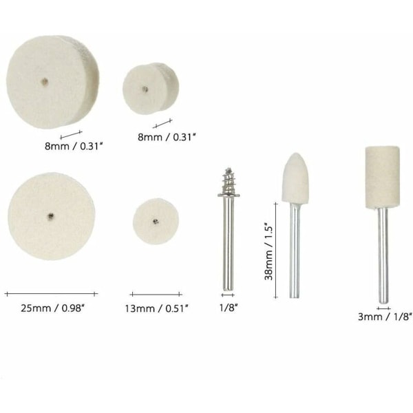 129 deler slipeskive poleringsverktøy ullfilt metall overflate poleringstilbehør for