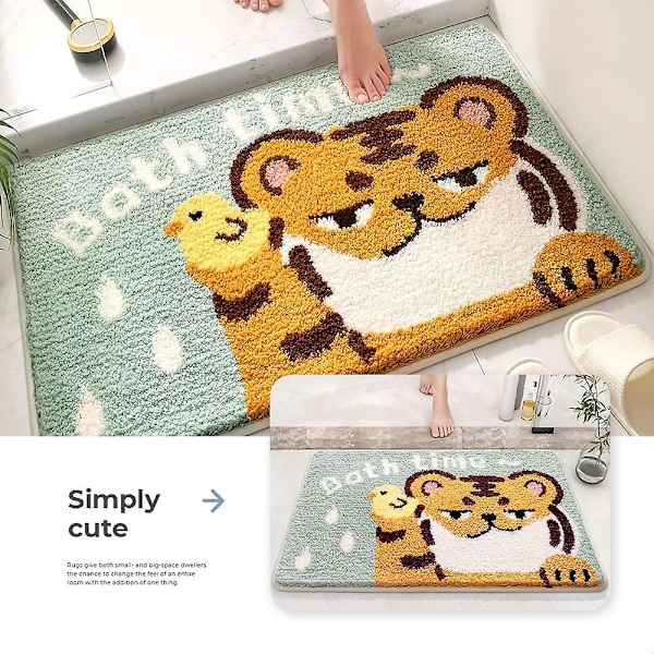 Husholdningsgulvtæppe Badeværelse Absorberende Gulvmåtte Tiger Badeværelse Toilet Dør Skridsikker Tæppe Indgang Fodmåtte 40 * 60cm