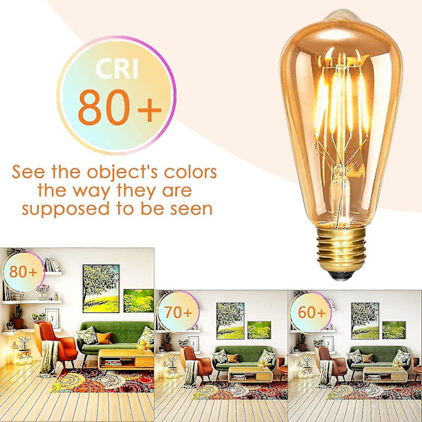 E27 Vintage Edison -hehkulamppu, himmennettävä St64 6w Edison Led -lamppu, 3 kappaletta Retro Vintage -hehkulamppua, lämmin valkoinen 560lm