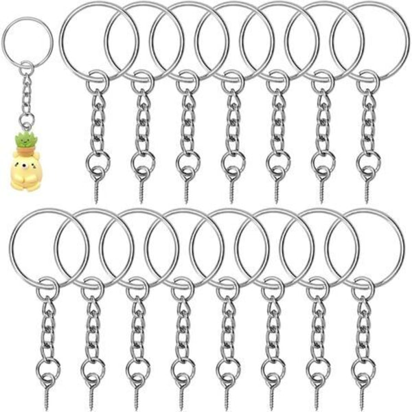 Skruvnyckelringar - Silver Key Rings Kit - Nyckelringar med kedja, delade ringar för smycken, skruvöglor, 100 stycken