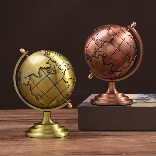 Globe Decor Vintage Style Sl?t textur Brett applicerad M?ssing Sphere Globe Iron Display f?r studierum