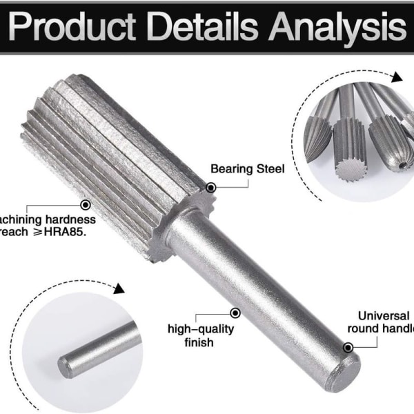 Pakke med 6 6mm dobbeltskjærte wolfram roterende freser wolfram skaftfiler/gravering/