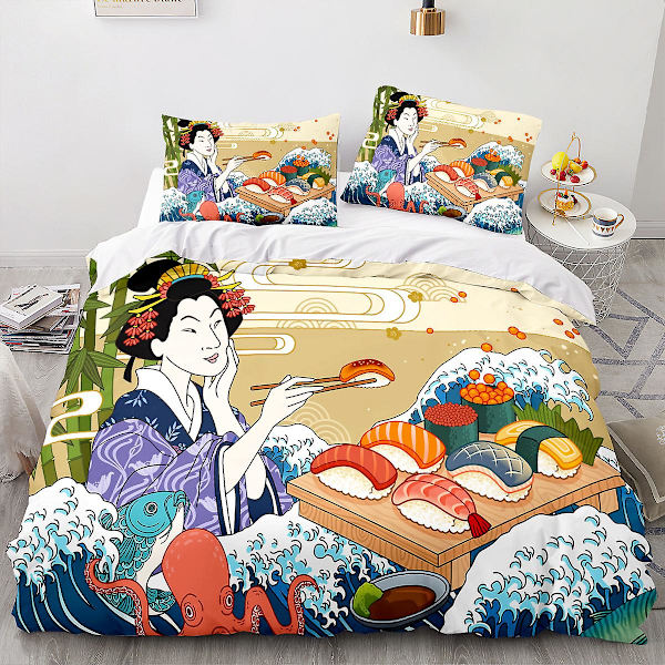 Fsh09# 3d Hjem Tekstil Sengetøj Ukiyo-e Serie Geisha Japansk Dynebetræk Lagen Tredelt Sæt