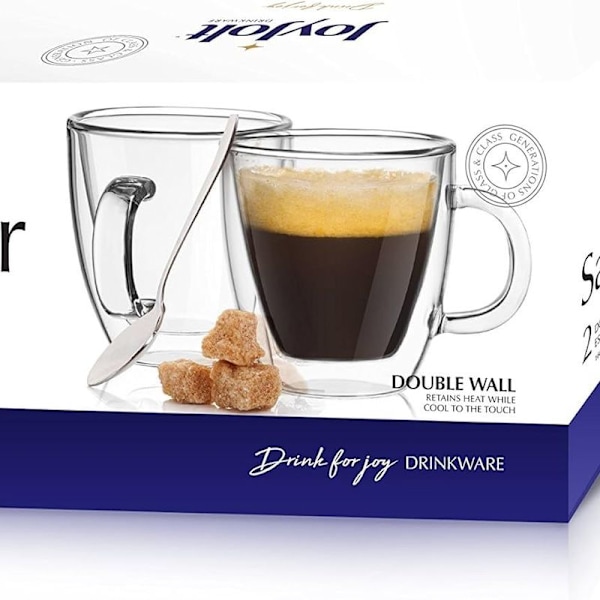 Dobbeltveggede isolerte glass espressokopper (sett med 2)