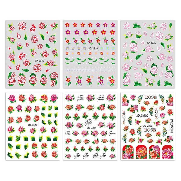 Ark Nail Art Stickers, Flower Selvklebende Nail Art Decals, Gjør-det-selv manikyr dekorasjonstilbehør for kvinner jenter