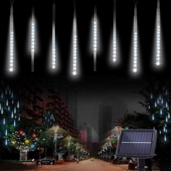 10 rør 30CM 360 LED solmeteorregnlys, vandtætte lyskæder udendørs julelys til julebryllupsfest have træindretning (hvid)