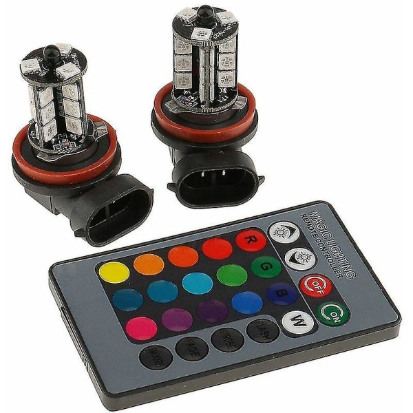 Pakke med 2 stk. H8/H11 RGB tåkelyspærer - Flerfarget RGB lysdiode tåkelyspære - Driverpære med fjernkontroll - H8/H11 erstatningslys