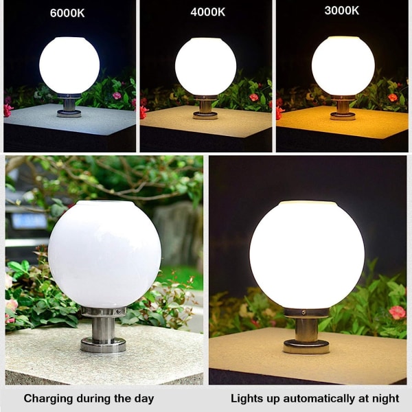 LED aurinkoportin pilarilamppu ulkokäyttöön, langaton pyöreä puutarhapylväsvalo, kansi- ja