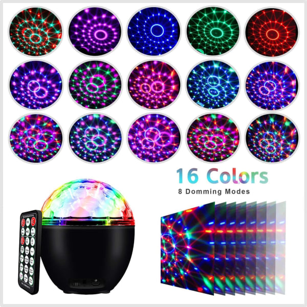 LED discokula, 16 ljusformer, musikkontroll, ljuseffekter