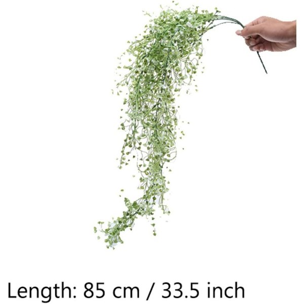 Kunstige hengende vinplanter, sett med 2 stykker kunstige eføyblomster falske grøntplanter for hageveggdekor, grønn