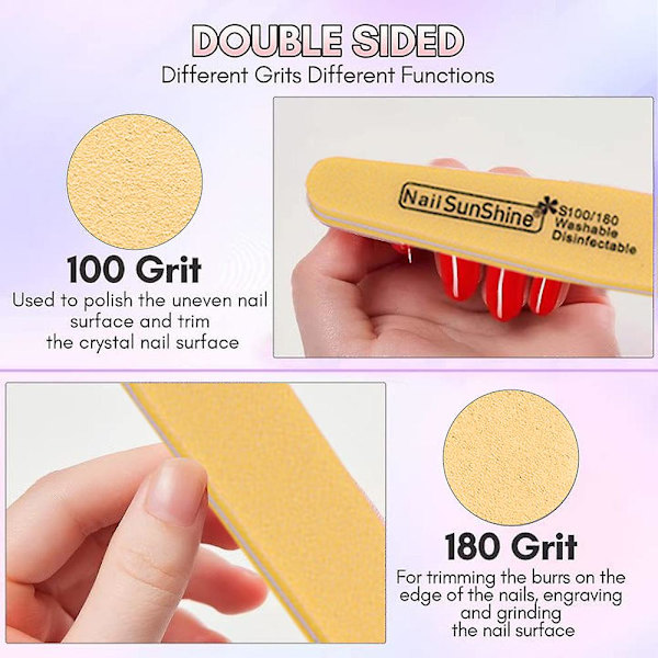 Set med 10 nagelfilar, 18x2,8 cm, grupp A, flerfärgad