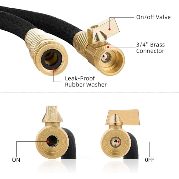ICONNTECHS Udvidelig Havevandslange 30m - Massiv Messing Fittings, 8 Funktioners Spraydyse, Fleksibel og Holdbar