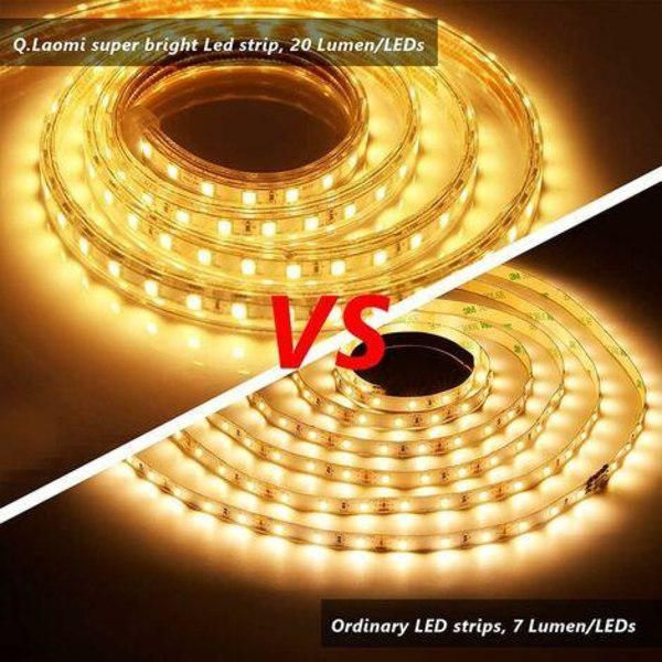 3M LED-stripe, svært lys 220v LED-stripe med bryter, 5050 IP65 vanntett, varm hvit