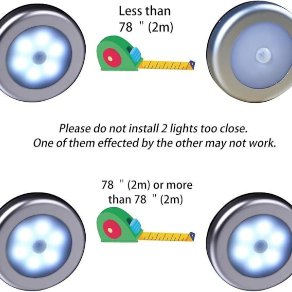 Langattomat LED-valot kaappeihin, portaisiin (6 kpl)