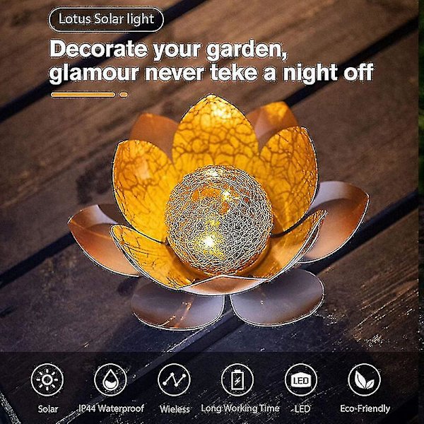 Solcelledrevet lotusblomstlys - Solcelledrevet LED-blomsterlys - Miljøvennlig hagedekor