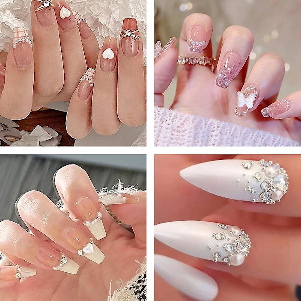 Nagelkonst Pärla Platt Botten Pärla Nagel Charm Guld Silver Vit Halvrund Nagelkonst Tillbehör Nagel Diamant Mix