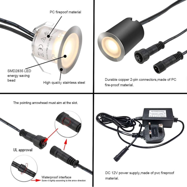 16 ulkoisen LED-upotusvalonauhan sarja, IP67-vedenkestävä, ? 32 mm, ulkoiset upotusvalot