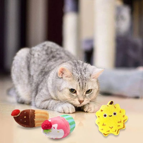 4 stk Søte katteleker Kattunge interaktive leker Fruktstil6