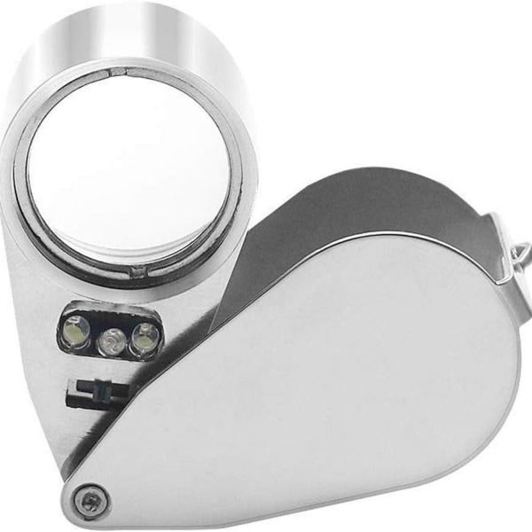 40X Juvelerare Förstoringsglas Vikbar ficka Förstoringsglas Upplyst förstoringsglas med LED-ljus och UV-lampa