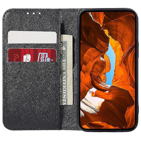 För Motorola Moto G34 5g Mobiltelefonfodral Korsstruktur Magnetisk Stängning Flip Stativ Plånboksfodral