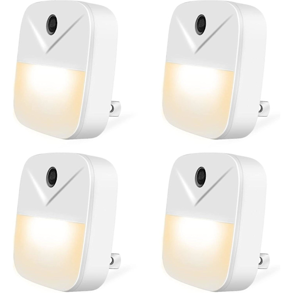 Smart Ljus Plug-in Nattljus 4-pack Automatisk På & Av Vägglampor för Hallar, Sovrum, Badrum, Kök, Trappor (Varm Ljus)