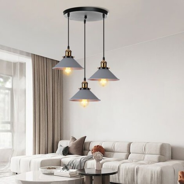 Designer Pendel Lysekrone Grå 3 Hoved Metal Hængende Lamper Belysning Spisestue Soveværelse Stue