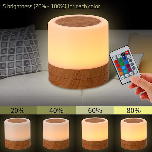 Natlampe, 360 Multicolor Mini Sengelampe, Genopladelig Natlampe med Touch Justerbar Lysstyrke Fjernbetjening