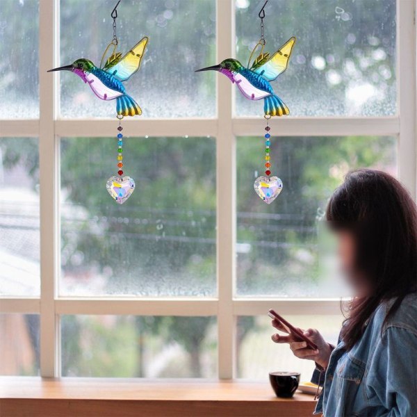 Farget glass fuglefelle hengende prisme hagedekor kolibri