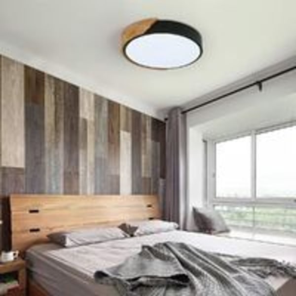 LED ceiling light, 24W modern wooden ceiling light round cool white 6000K ?305CM bedroom