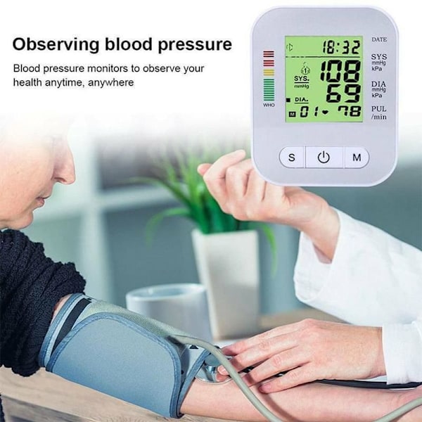 Blodtryksmåler, digitalt blodtryksapparat, fuldautomatisk, overarm