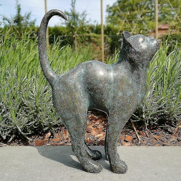Cat Statue Rund Ryg Sv R Resin Udendørs græsplæne og gård skulptur