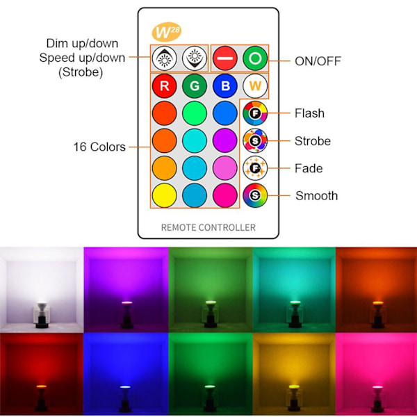 GU10 RGB LED-lampa 8W IR-fjärrkontroll AC 85-265V, stämningsnattlampa, 16 färgförändringar,